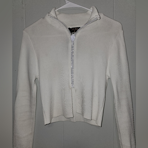 NWT Dolls Kill , Sexy , Sparkly White Long Sleeved Zip Up Popped Collar … - Picture 7 of 14